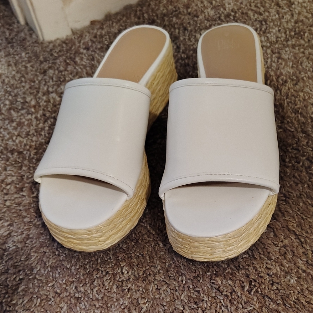 White Espadrille Platform Slide - Women